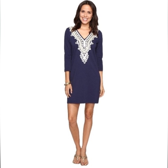 Lily Pulitzer Clarkson Shift Tunic Dress Embroidered 3/4 Sleeve - Picture 1 of 4
